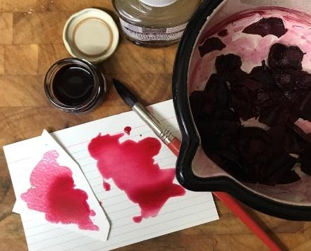 Marian experimenting with beetroot ink.
